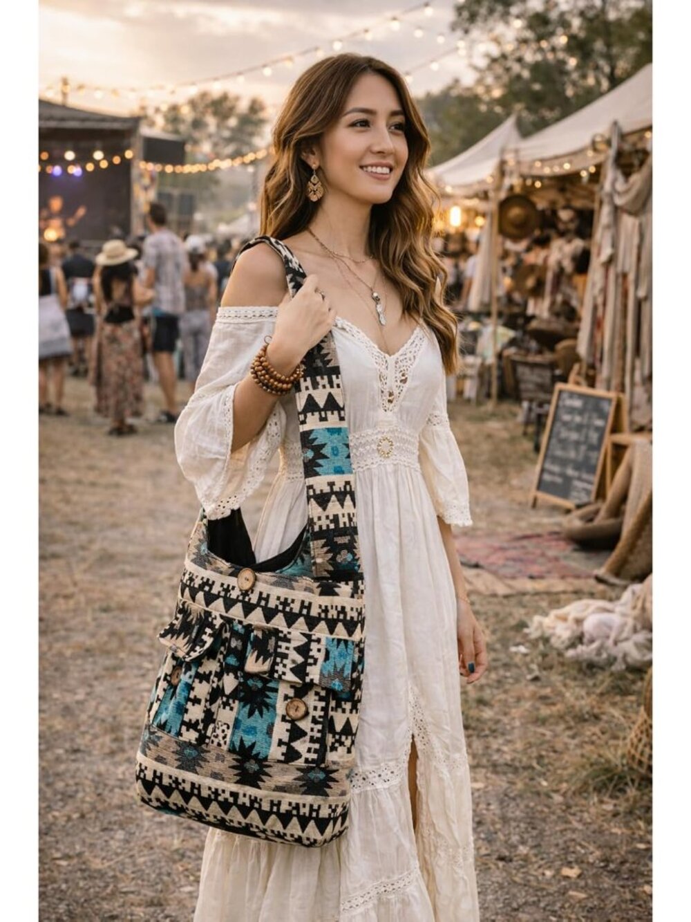 Tribe Azure Large Quilted Hobo Shoulder Bag Crossbody Sling Beach Travel - Picture 2 of 8